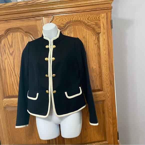Talbots Military Jacket Gold Buttons Black W/ White Trim Jacket Women’s Sz 2 - Picture 9 of 16